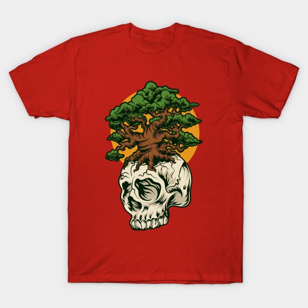 Rout Skull Illustration T-Shirt by Mako Design 